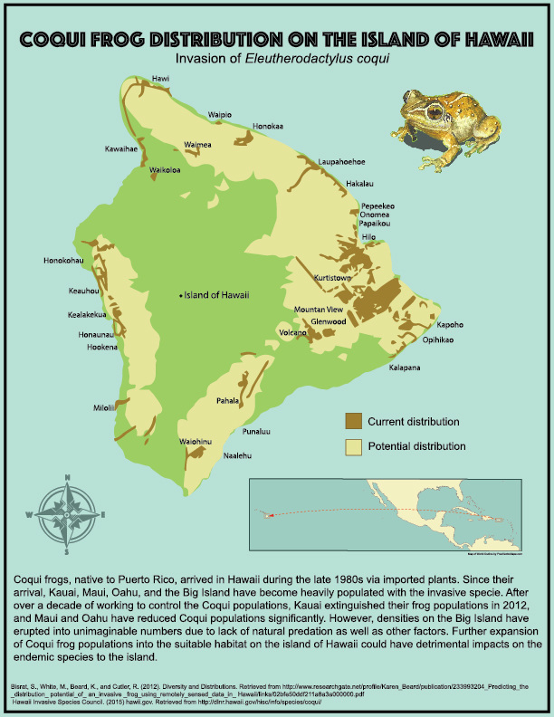 Coqui Distribution Map Art by Yvonne Byers